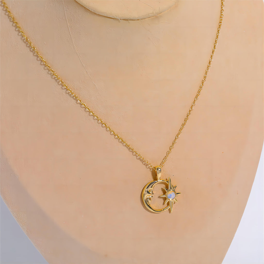 18K Gold Opal Star Moon Phase Necklace