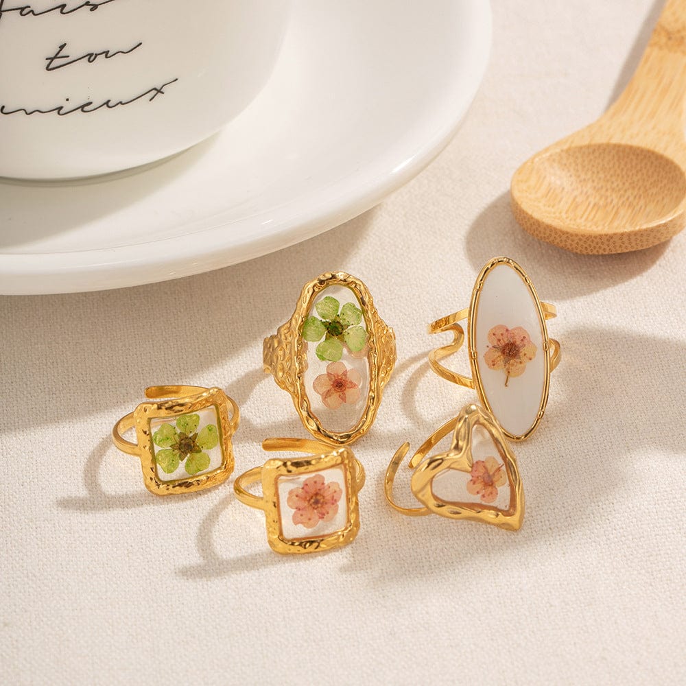 18K Gold Real Dried Flower Ring