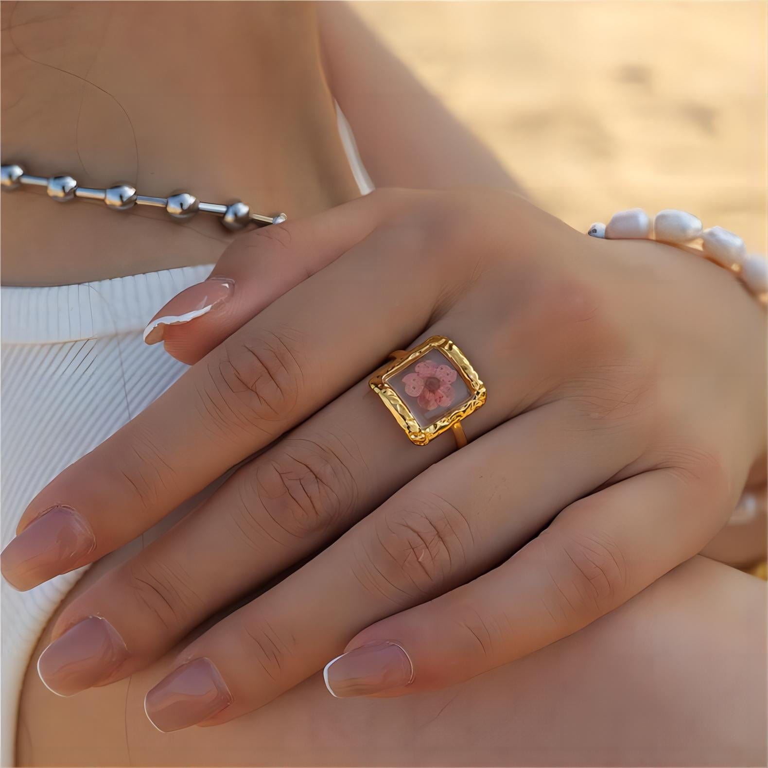 18K Gold Real Dried Flower Ring