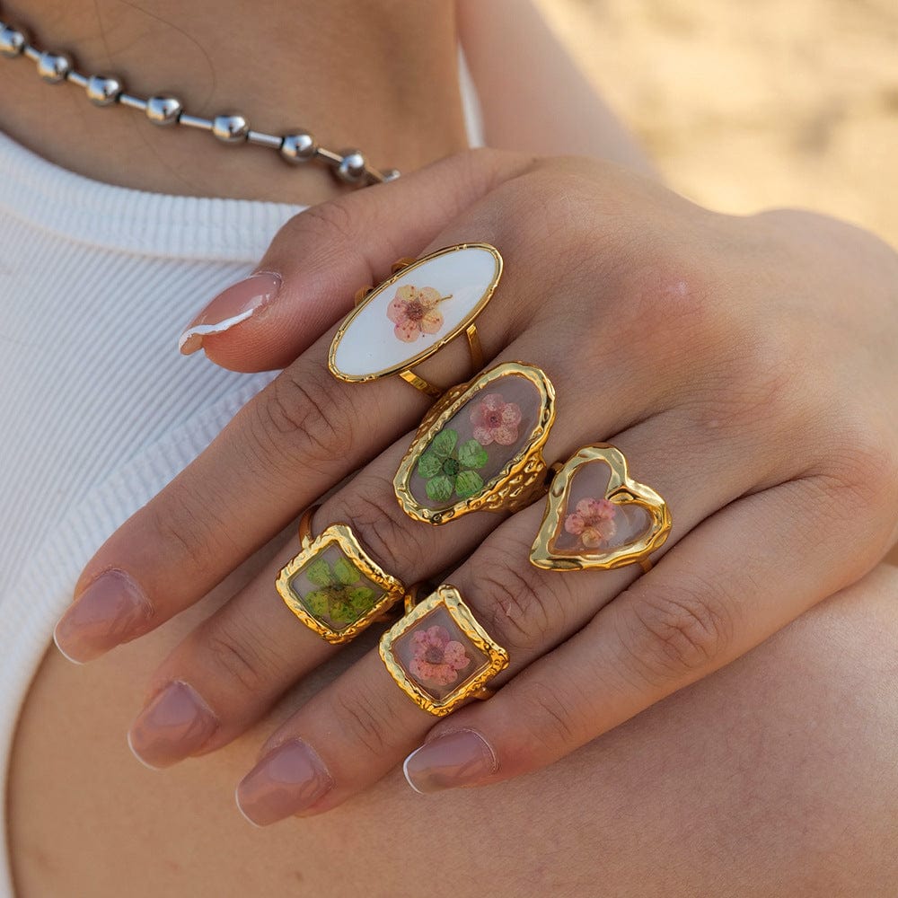 18K Gold Real Dried Flower Ring