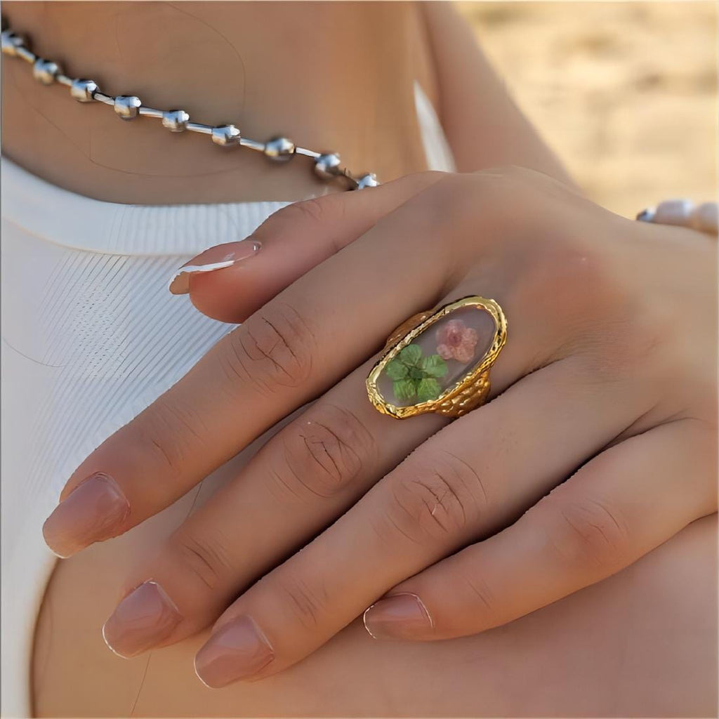 18K Gold Real Dried Flower Ring
