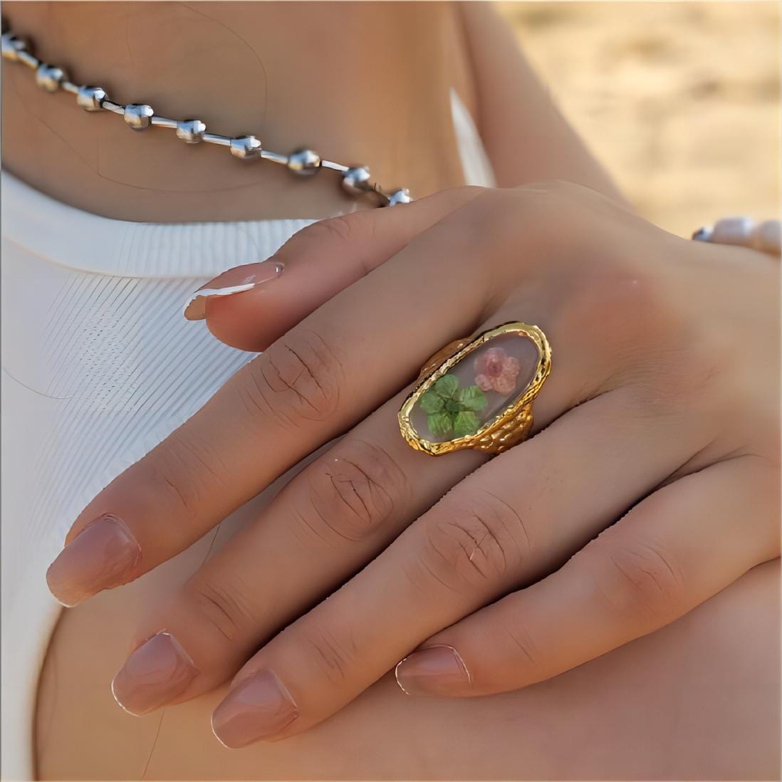 18K Gold Real Dried Flower Ring