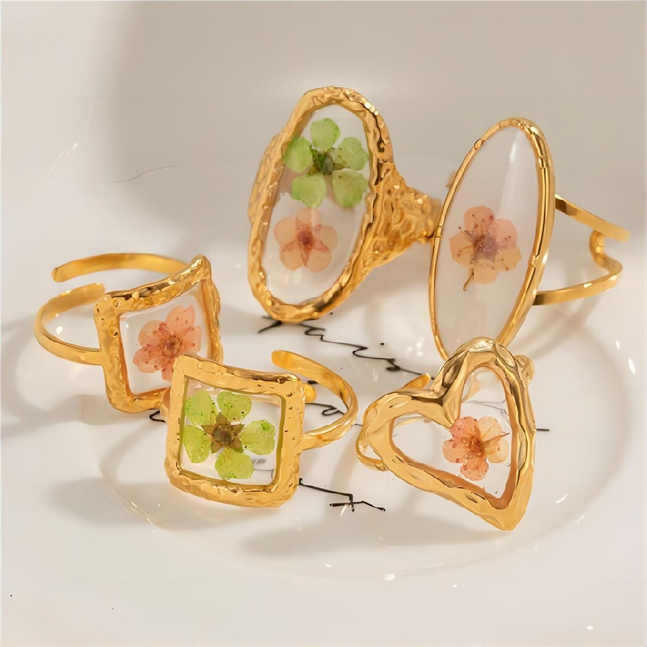 18K Gold Real Dried Flower Ring