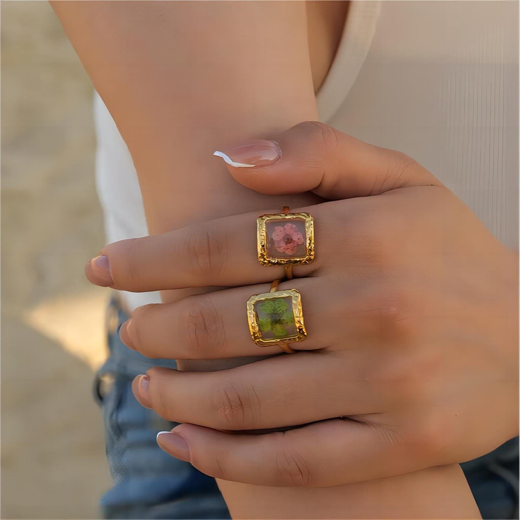 18K Gold Real Dried Flower Ring