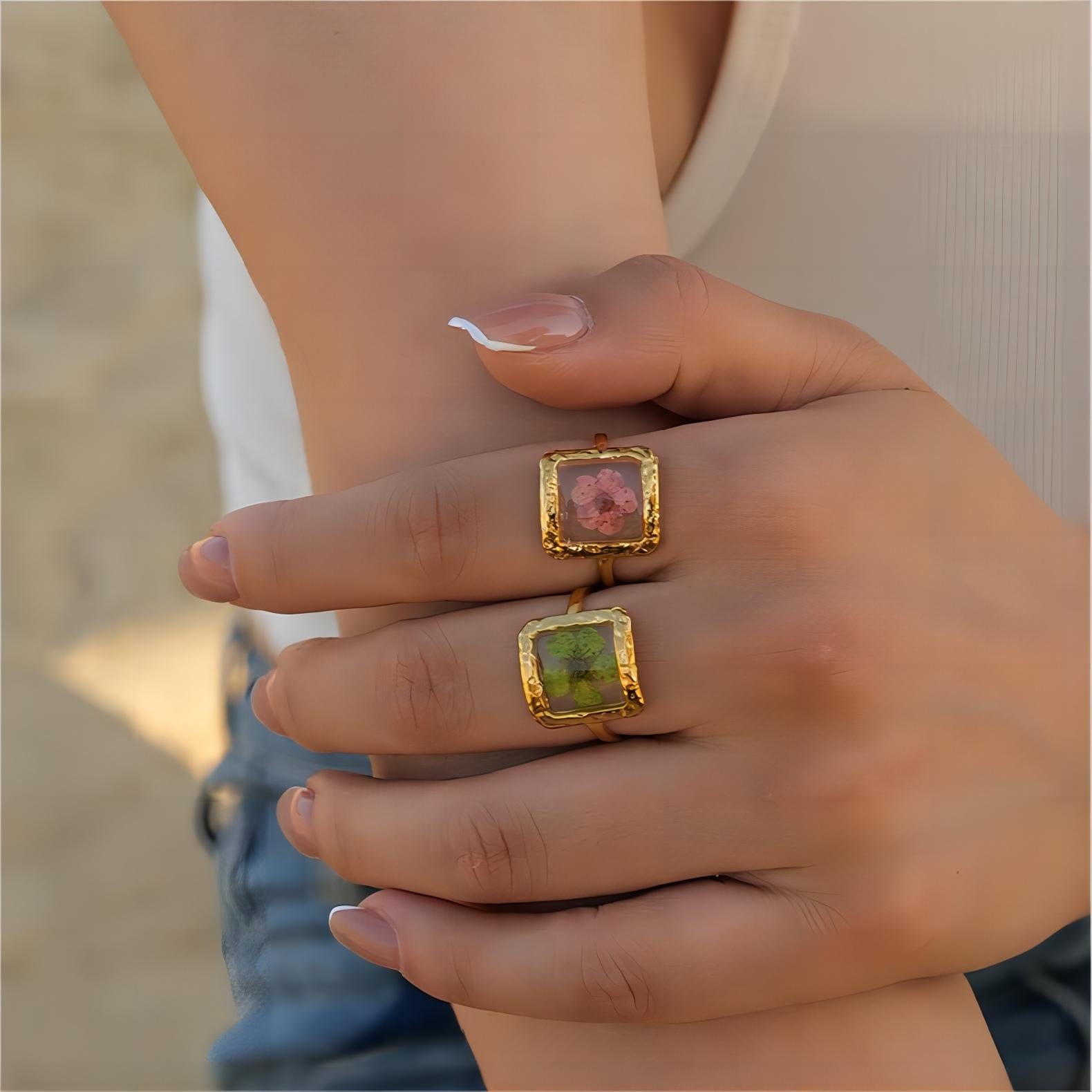 18K Gold Real Dried Flower Ring