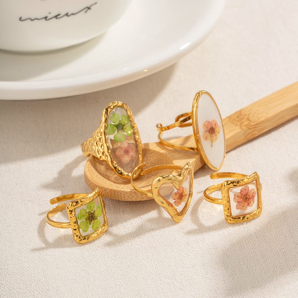 18K Gold Real Dried Flower Ring