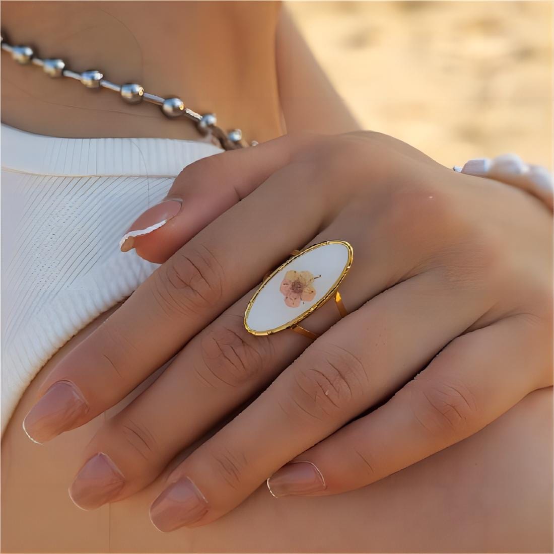 18K Gold Real Dried Flower Ring