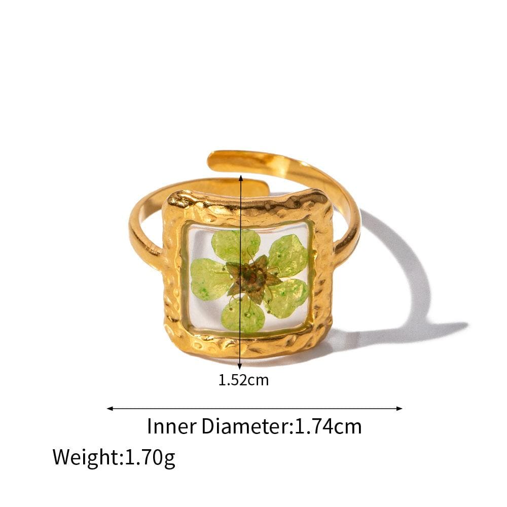 18K Gold Real Dried Flower Ring
