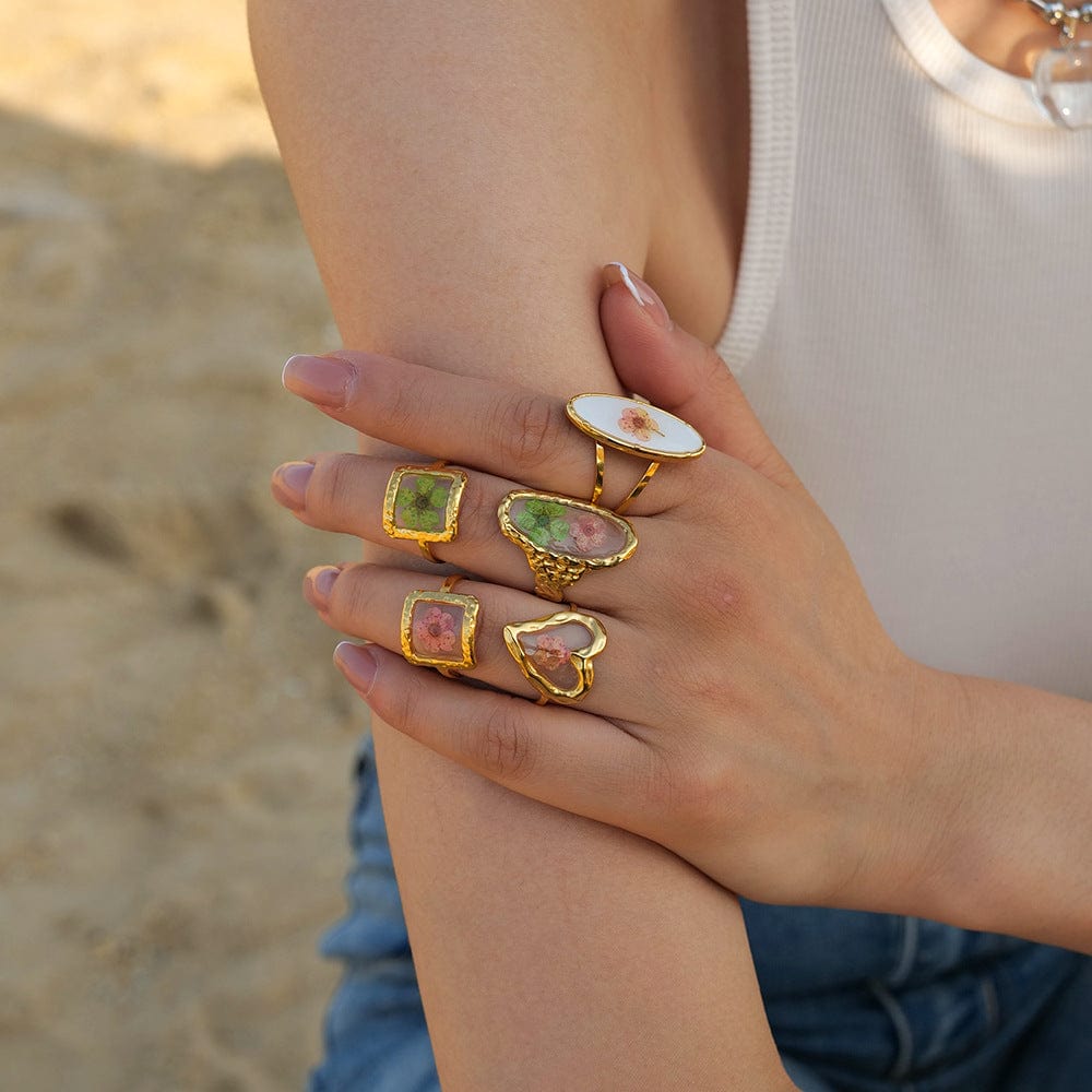18K Gold Real Dried Flower Ring