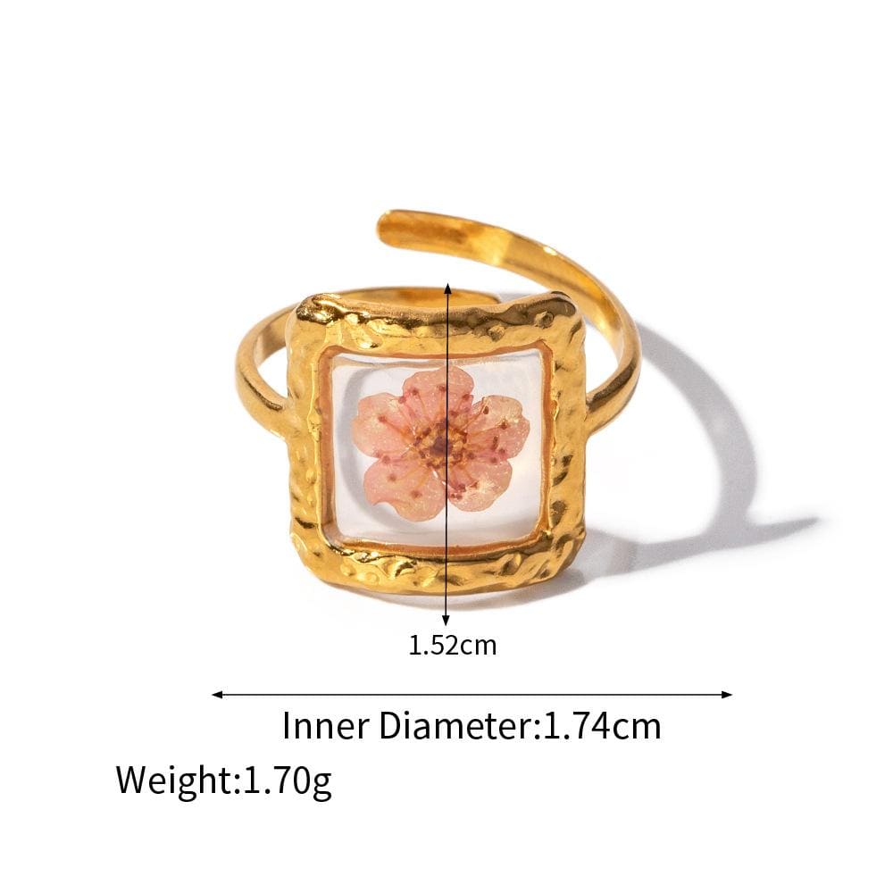 18K Gold Real Dried Flower Ring