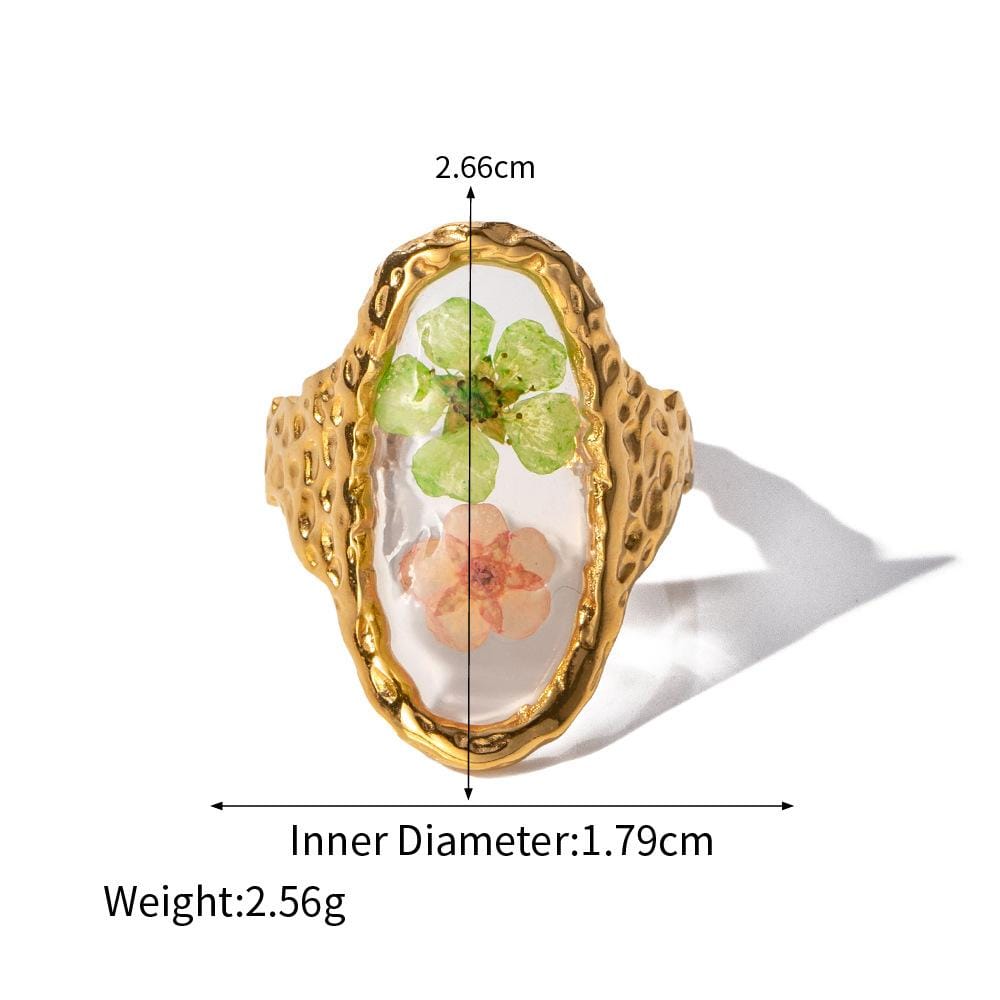 18K Gold Real Dried Flower Ring