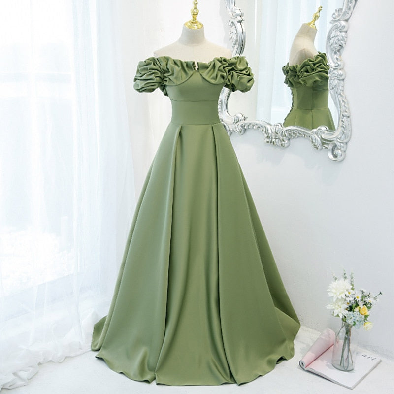 Evening Dress Elegant Off The Shoulder Floor-Length Boat Neck A-Line Simple Empire Short Sleeve Party Formal Dresses Woman B1374