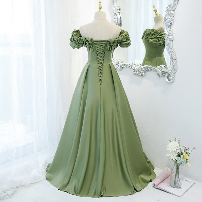 Evening Dress Elegant Off The Shoulder Floor-Length Boat Neck A-Line Simple Empire Short Sleeve Party Formal Dresses Woman B1374
