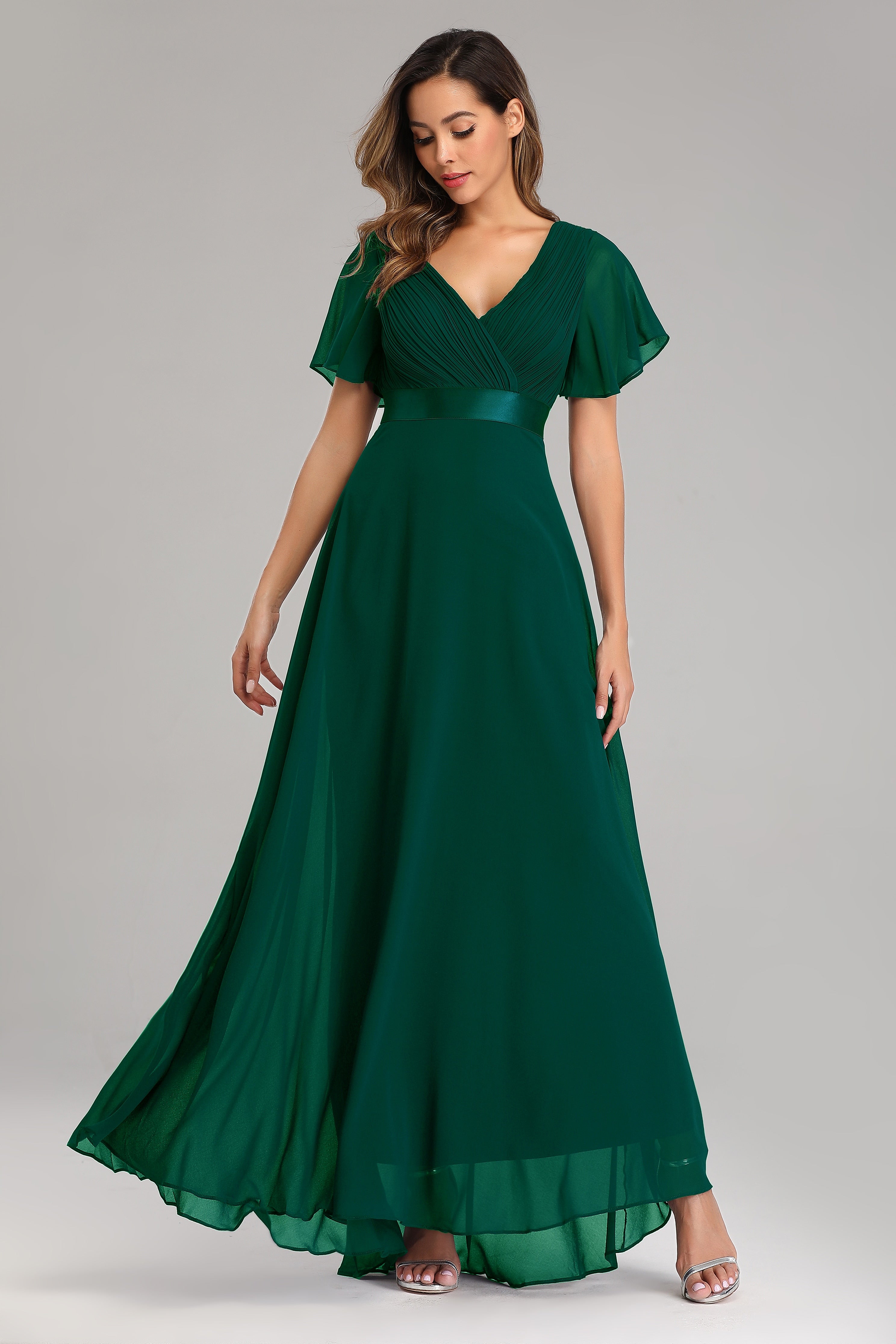 Evening Dresses Elegant V-Neck Ruffles Chiffon Formal Evening Gown  Robe Vestidos De fiesta Dress for Wedding Party