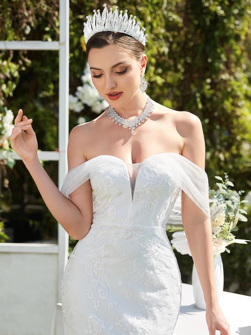Elegant Wedding Dresses Mermaid Off Shoulders 2023 New Ever Pretty Lace Floor Length Bride Gown Dress Robe de mariée Woman
