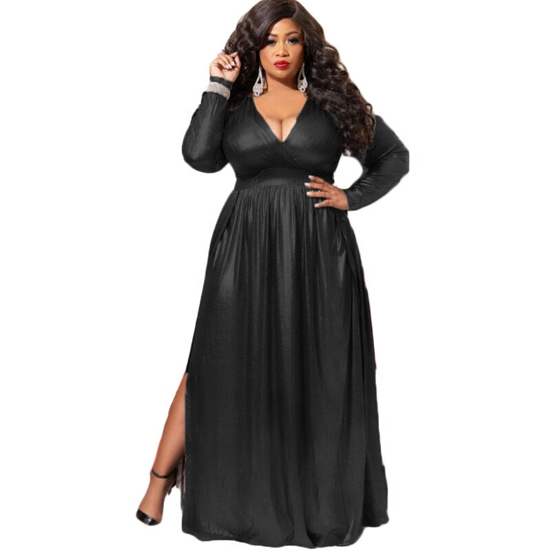 Elegante Long Sleeve Plus Size Dress Sexy Deep V Party Dress Clubwear Evening Ladies Vestidos De Mujer Elegantes Para Fiesta 4XL