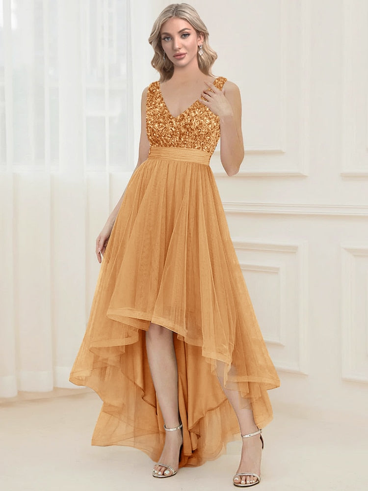Elegant V-Neck Sleeveless Sequin Floor Length Evening Dress Red Prom Party Luxury Cocktail Dress Robe For Women