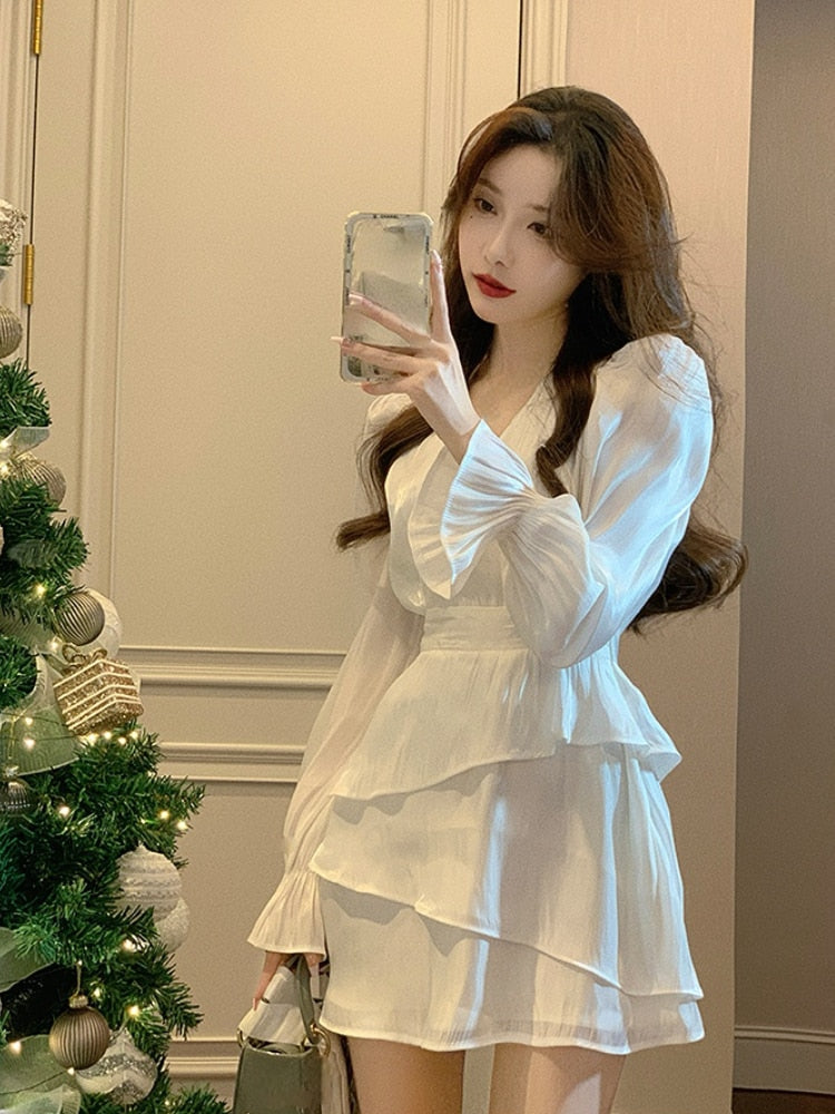 Fairy Long Sleeve Y2k Mini Dress Woman Design Korean Style Short Party Dress Casual 2023 Spring Office Lady French Elegant Dress