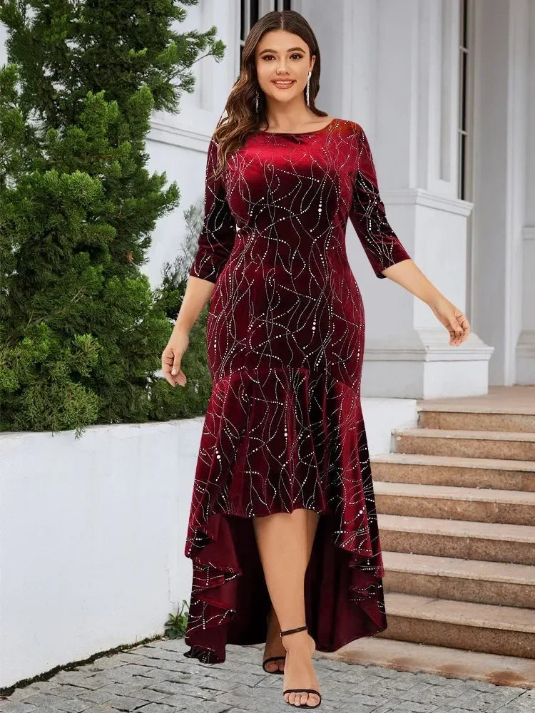 Evening Dresses Women's Velvet Vintage Long Sleeves Luxury Plus Size Formal Bridesmaid Party Prom Dress Stylish Bodycon Vestido
