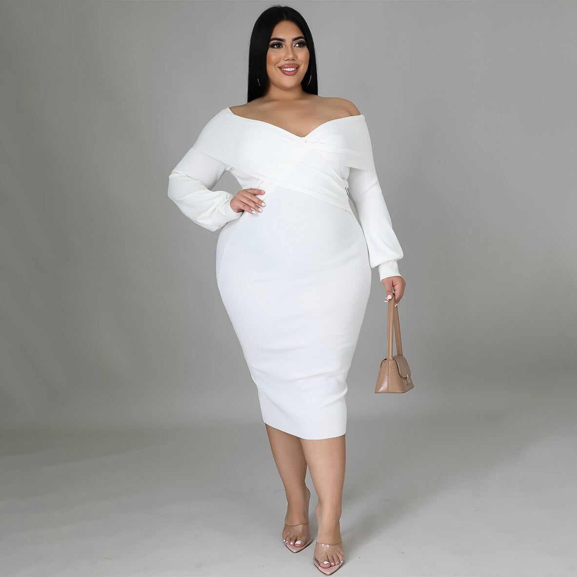 Elegante Sexy Backless Long Sleeve Plus Size Dress Chic Off Shoulder Party Evening Dress Vestidos De Mujer Elegantes Para Fiesta