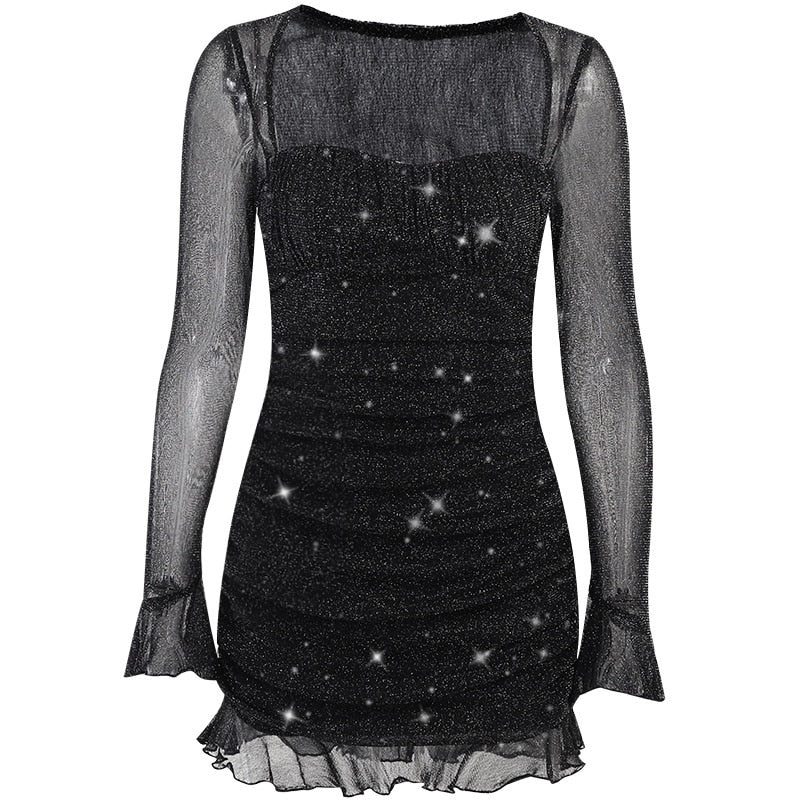 Evening Dress Y2k Clothes Long-sleeved Mini Dress Sexy Bodycon Party Club Dress 2023 Women Lace Vestidos De Mujer Casualy