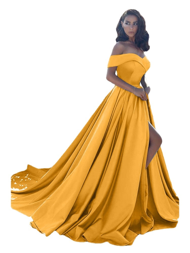 Elegantes Off Shoulder Plus Size Dress Women Sexy V-neck Luxury Backless High Waist Slit Evening Party Dress Vestidos De Fiesta