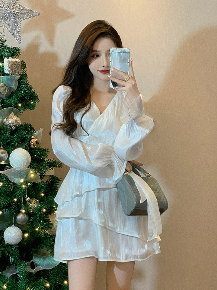 Fairy Long Sleeve Y2k Mini Dress Woman Design Korean Style Short Party Dress Casual 2023 Spring Office Lady French Elegant Dress