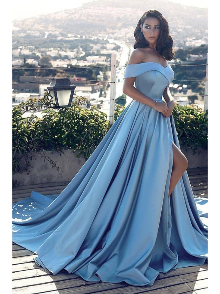 Elegantes Off Shoulder Plus Size Dress Women Sexy V-neck Luxury Backless High Waist Slit Evening Party Dress Vestidos De Fiesta