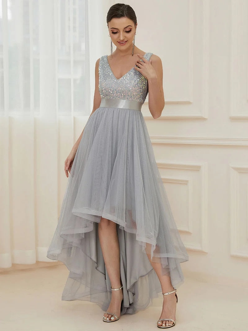 Elegant V-Neck Sleeveless Sequin Floor Length Evening Dress Red Prom Party Luxury Cocktail Dress Robe For Women