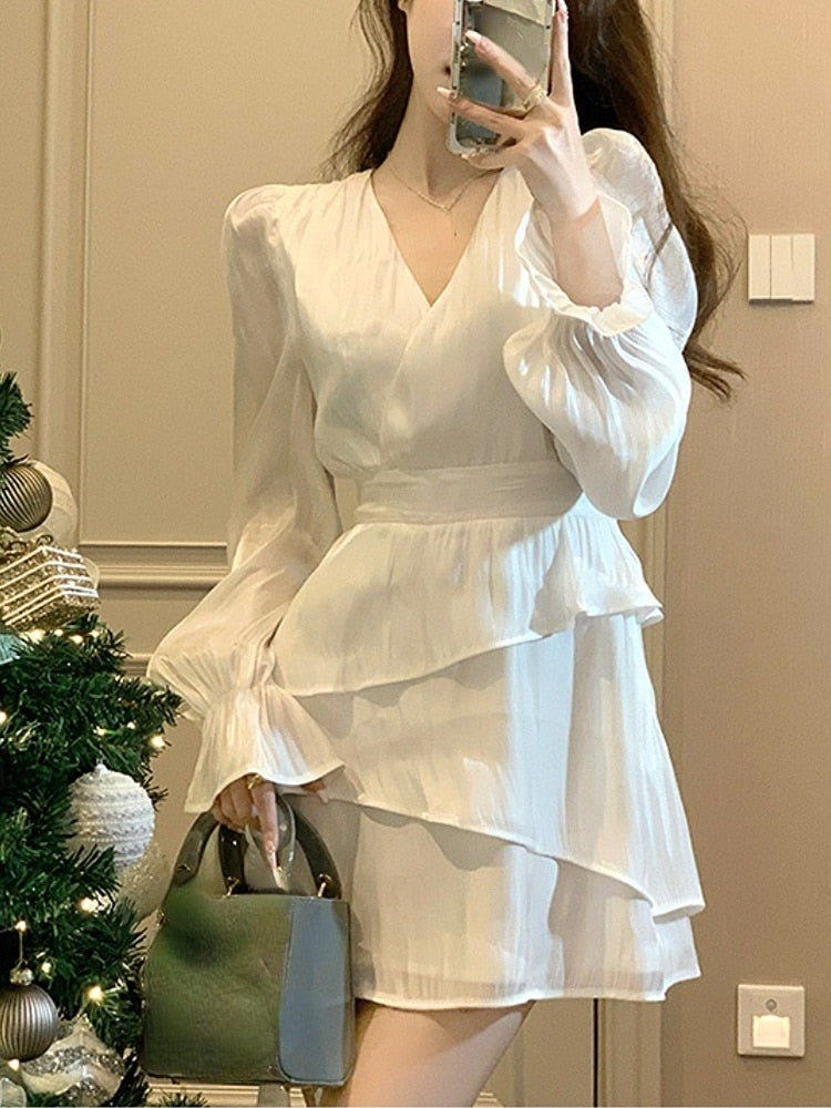 Fairy Long Sleeve Y2k Mini Dress Woman Design Korean Style Short Party Dress Casual 2023 Spring Office Lady French Elegant Dress