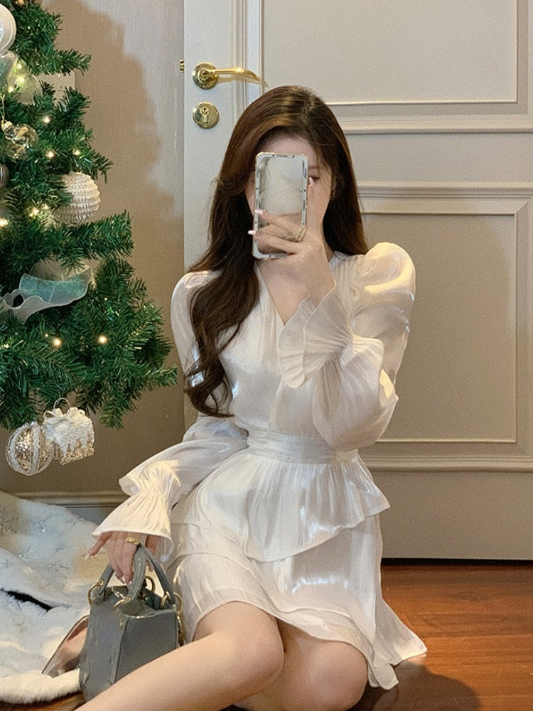 Fairy Long Sleeve Y2k Mini Dress Woman Design Korean Style Short Party Dress Casual 2023 Spring Office Lady French Elegant Dress