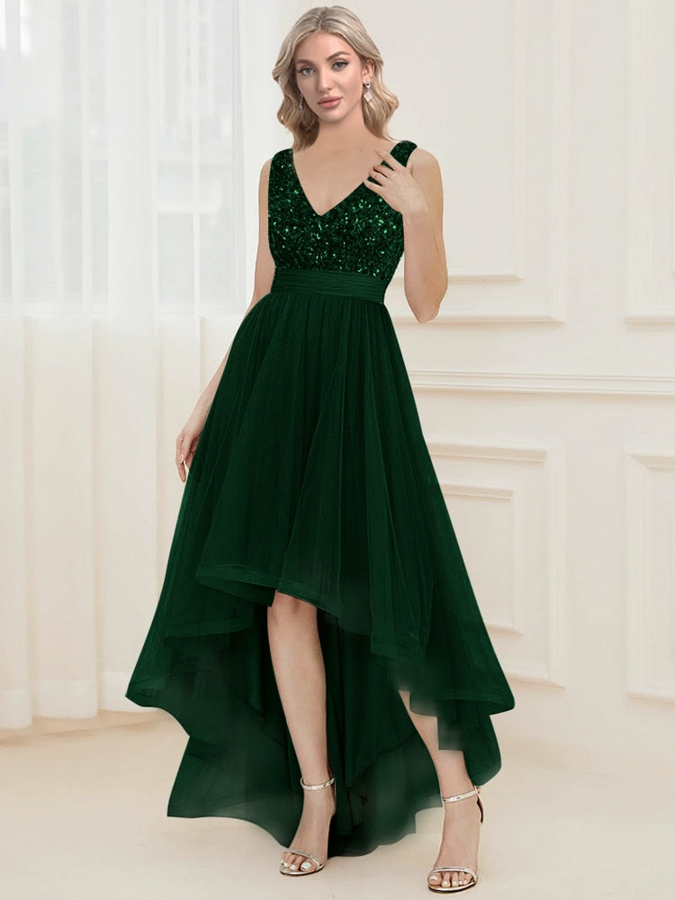 Elegant V-Neck Sleeveless Sequin Floor Length Evening Dress Red Prom Party Luxury Cocktail Dress Robe For Women
