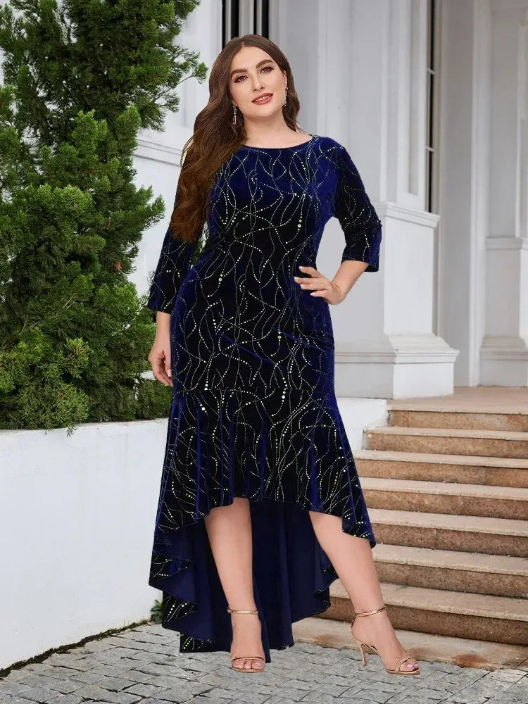 Evening Dresses Women's Velvet Vintage Long Sleeves Luxury Plus Size Formal Bridesmaid Party Prom Dress Stylish Bodycon Vestido