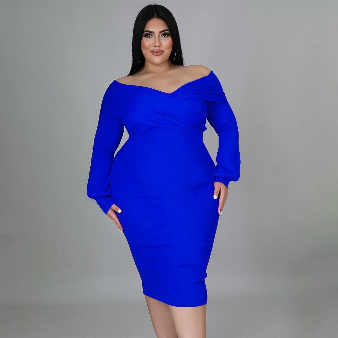 Elegante Sexy Backless Long Sleeve Plus Size Dress Chic Off Shoulder Party Evening Dress Vestidos De Mujer Elegantes Para Fiesta
