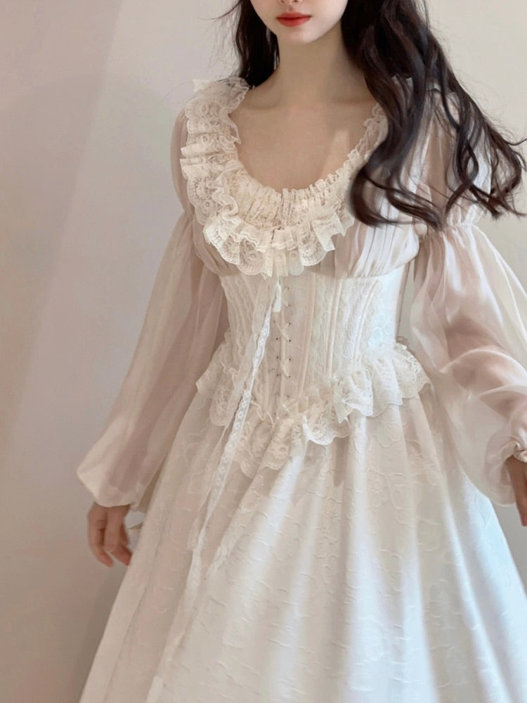 Fairy Pure Color Midi Dress Women Long Sleeve French Elegant Dress Beach Party Korean Fashion Dress Casual Design Summer 2023