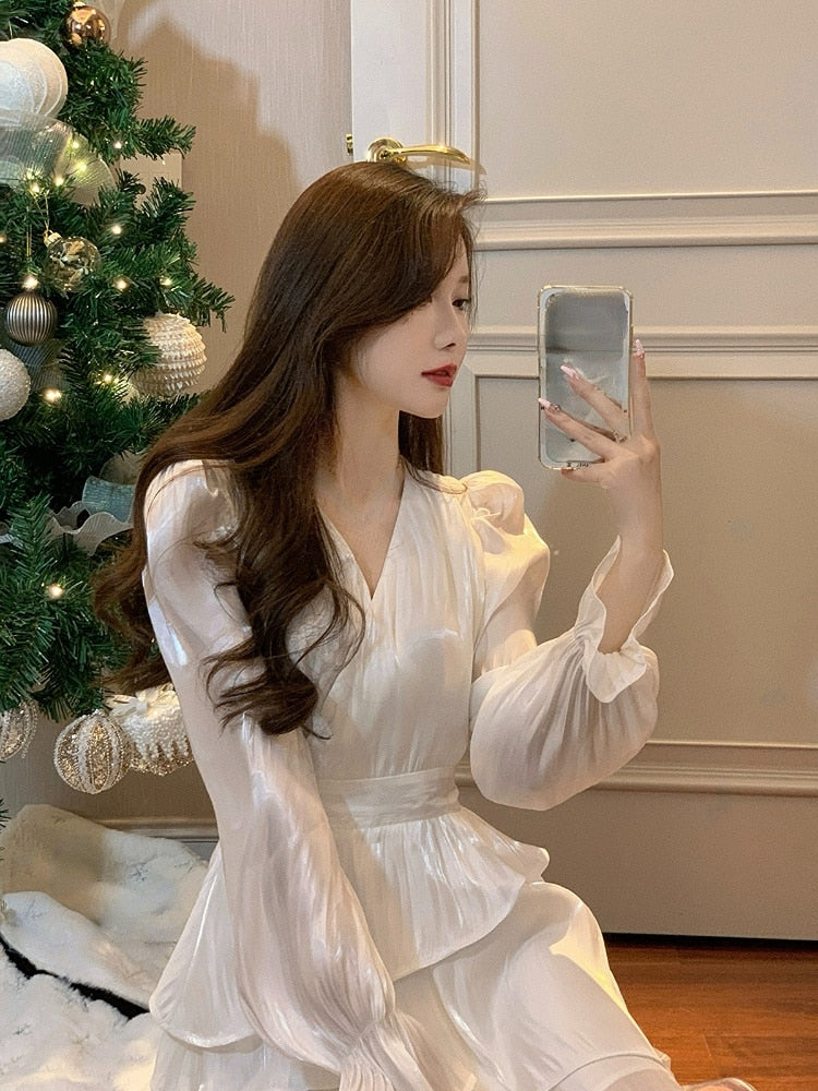 Fairy Long Sleeve Y2k Mini Dress Woman Design Korean Style Short Party Dress Casual 2023 Spring Office Lady French Elegant Dress