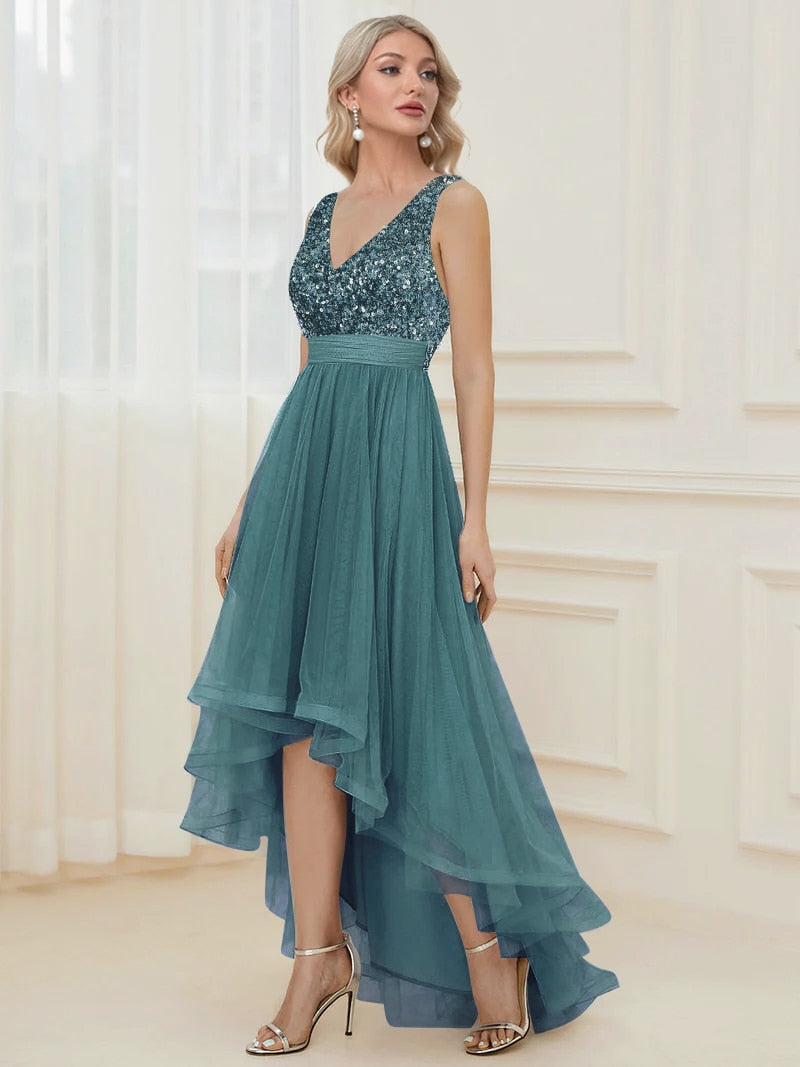 Elegant V-Neck Sleeveless Sequin Floor Length Evening Dress Red Prom Party Luxury Cocktail Dress Robe For Women