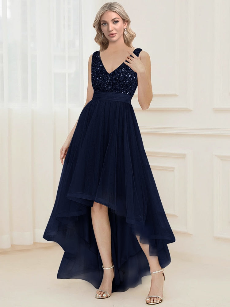 Elegant V-Neck Sleeveless Sequin Floor Length Evening Dress Red Prom Party Luxury Cocktail Dress Robe For Women