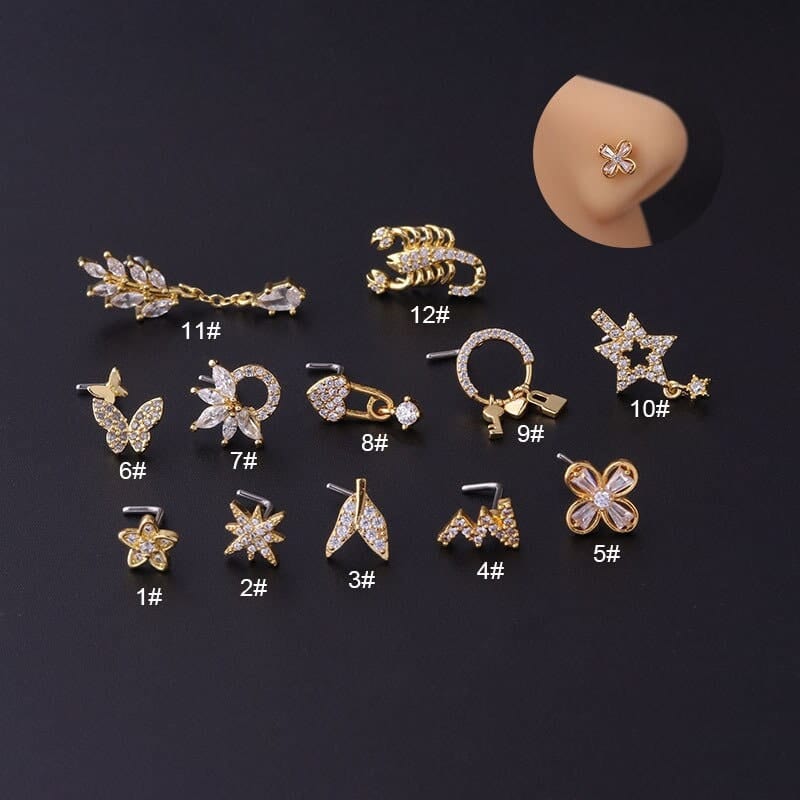 Trendy CZ Inlaid Surgical Steel Nose Piercing Nose Stud