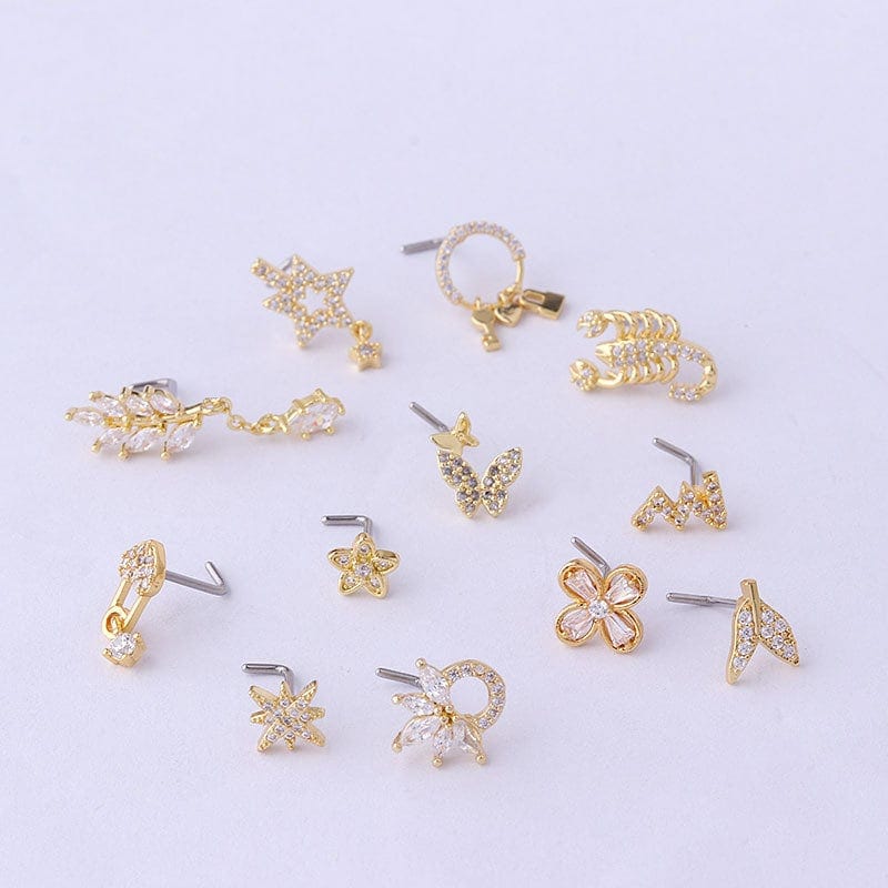 Trendy CZ Inlaid Surgical Steel Nose Piercing Nose Stud