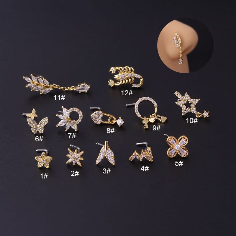 Trendy CZ Inlaid Surgical Steel Nose Piercing Nose Stud