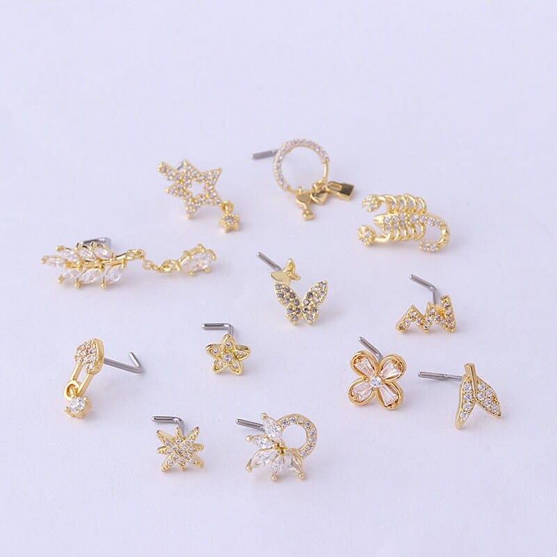 Trendy CZ Inlaid Surgical Steel Nose Piercing Nose Stud