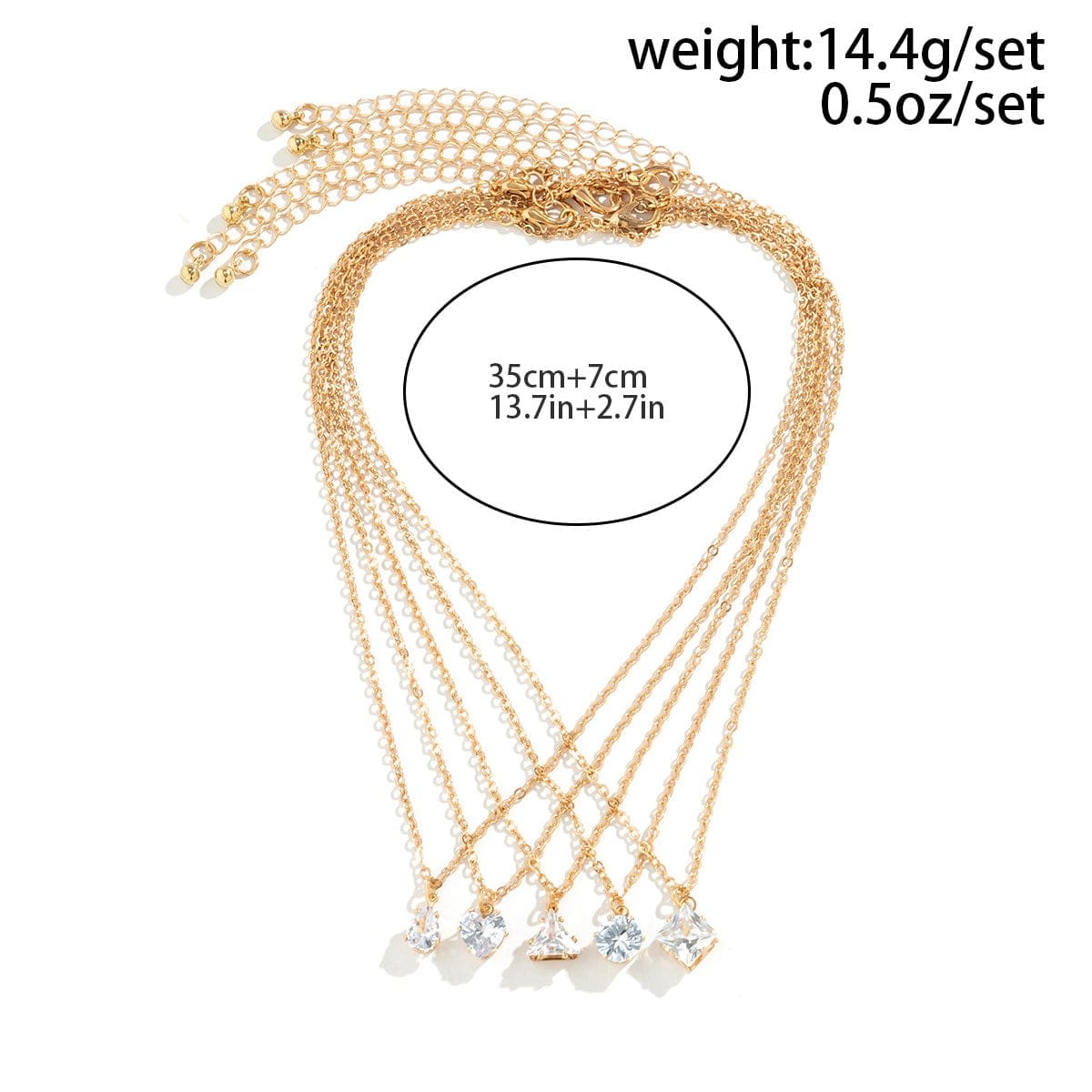 Trendy Layered Geometric Crystal Pendant Cable Chain Necklace Set